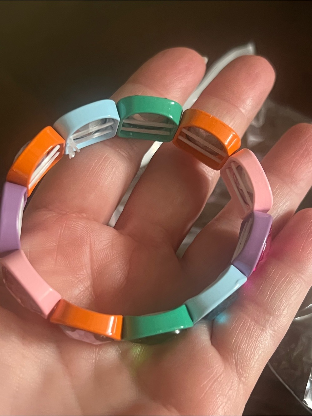 Multicolor Gem Stretch Bracelet - Pink, Green, Orange, Blue - Picture 5 of 6